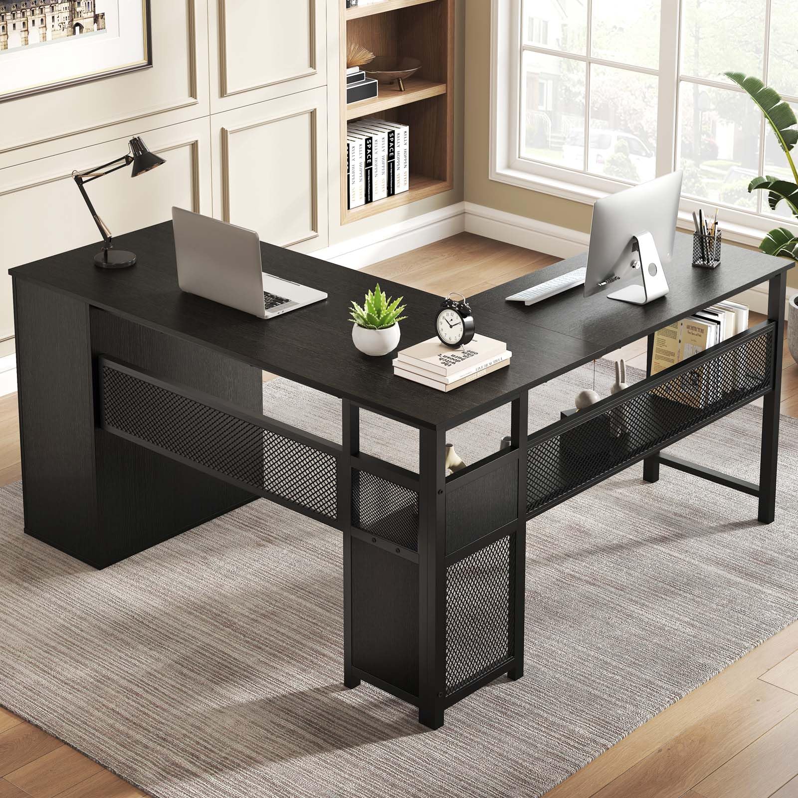 Amazon.com: LVB Black L Shaped Desk, Reversible Computer Office